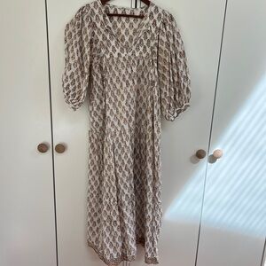 Block Print Boho Ivory and Brown Printed Maxi Dress *christy dawn* Size S